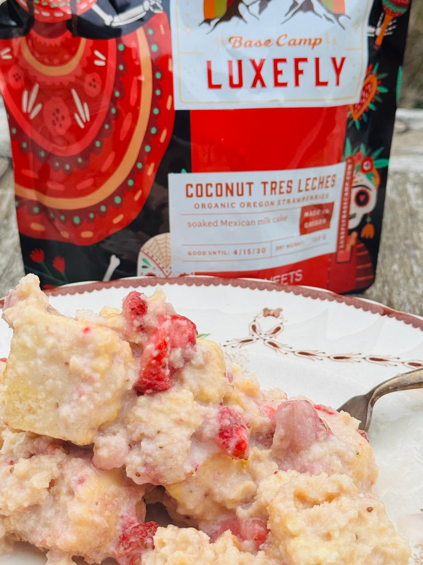 Tres Leches Cake with coconut milk and organic strawberries