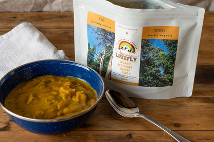 Roasted Butternut Squash Soup w/ polenta croutons and 'alive' pumpkin seeds - VEGAN